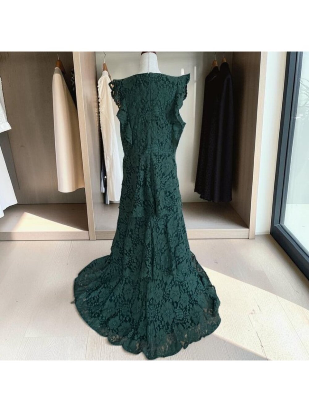 Lulus Molinetto Forest Green Lace Ruffled Tiered Sleeveless Maxi Dress XL 1X - Picture 9 of 9